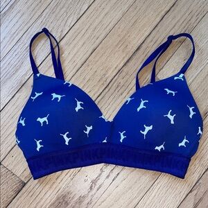 PINK Victoria's Secret Blue Bra with White Dog Print